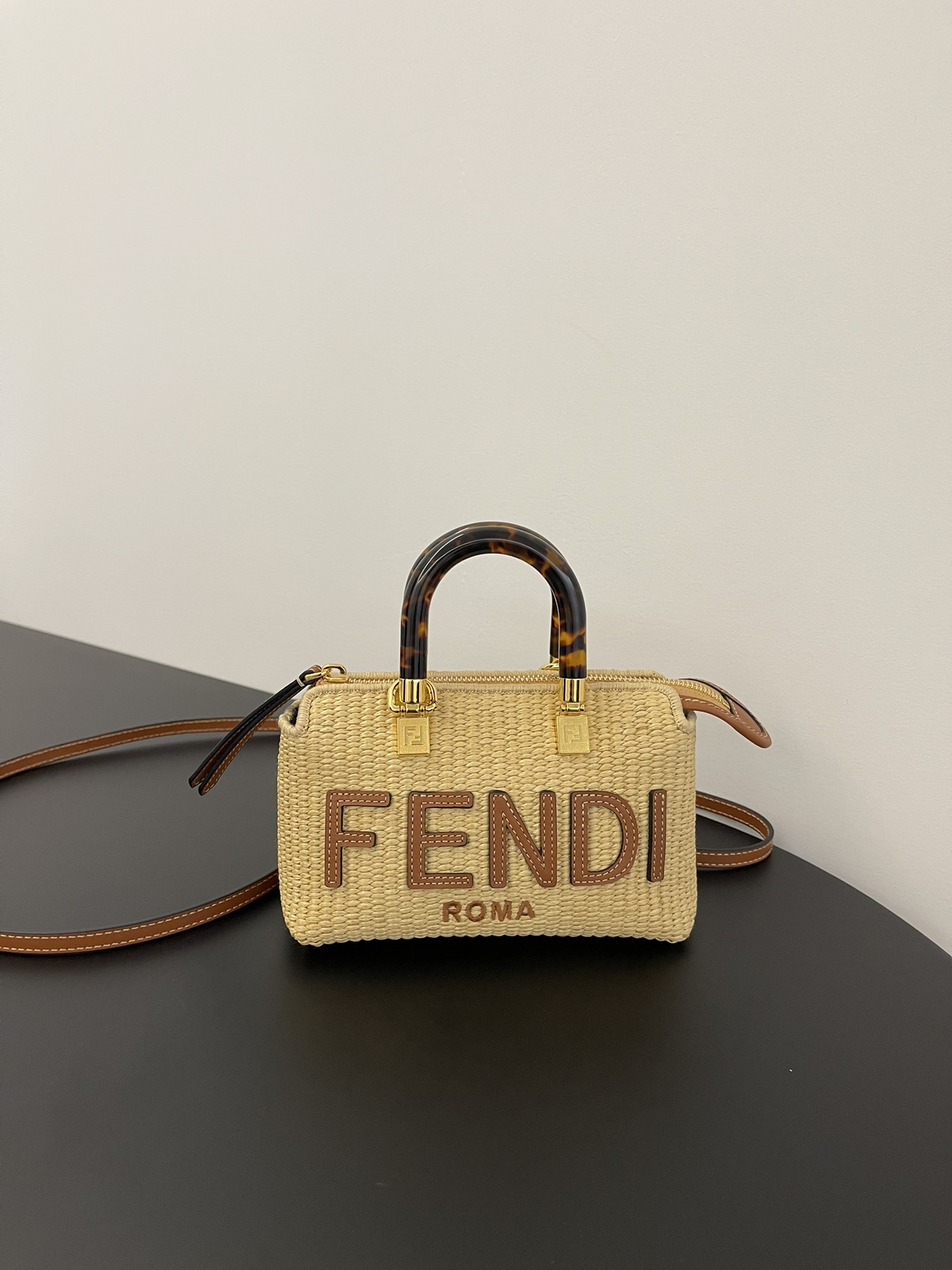 Fendi Mini By The Way Cotton Fiber Boston Shoulder Bag Beige